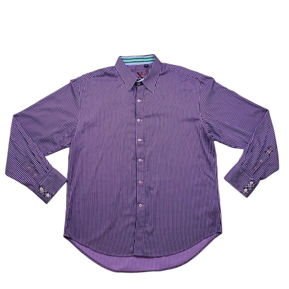 Robert Graham X Shirt Mens 2XL Purple Striped Button Up Flip Cuff Long Sleeve - Picture 3 of 12